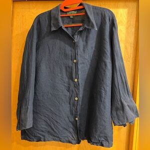 Lauren Ralph Lauren 100% Linen Button Down Shirt Size 1X Blue Lagenlook Roll Tab